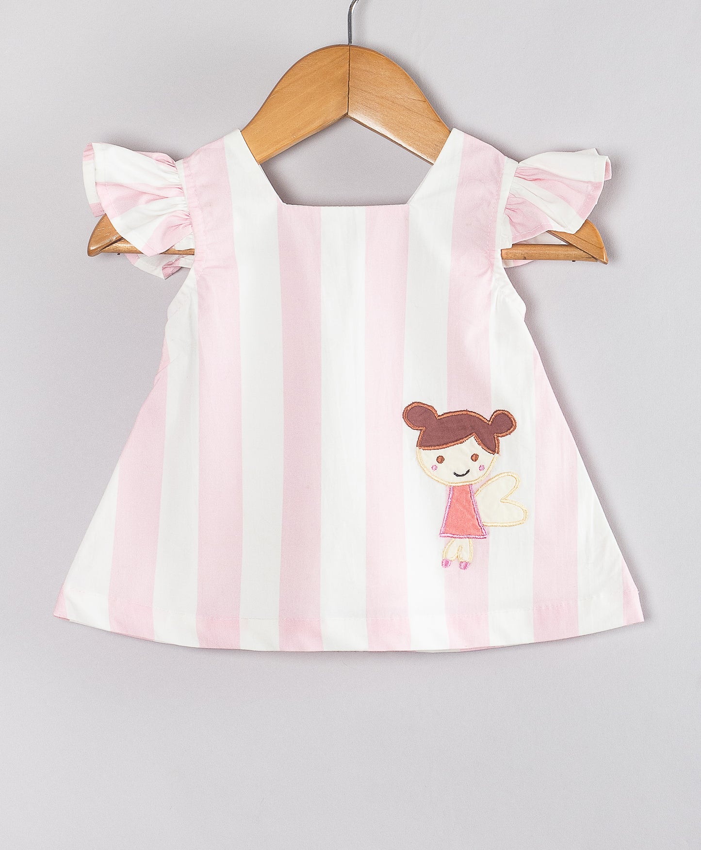 PINK STRIPE PRINT INFANT SHORTS SET WITH FAIRY PATCH
