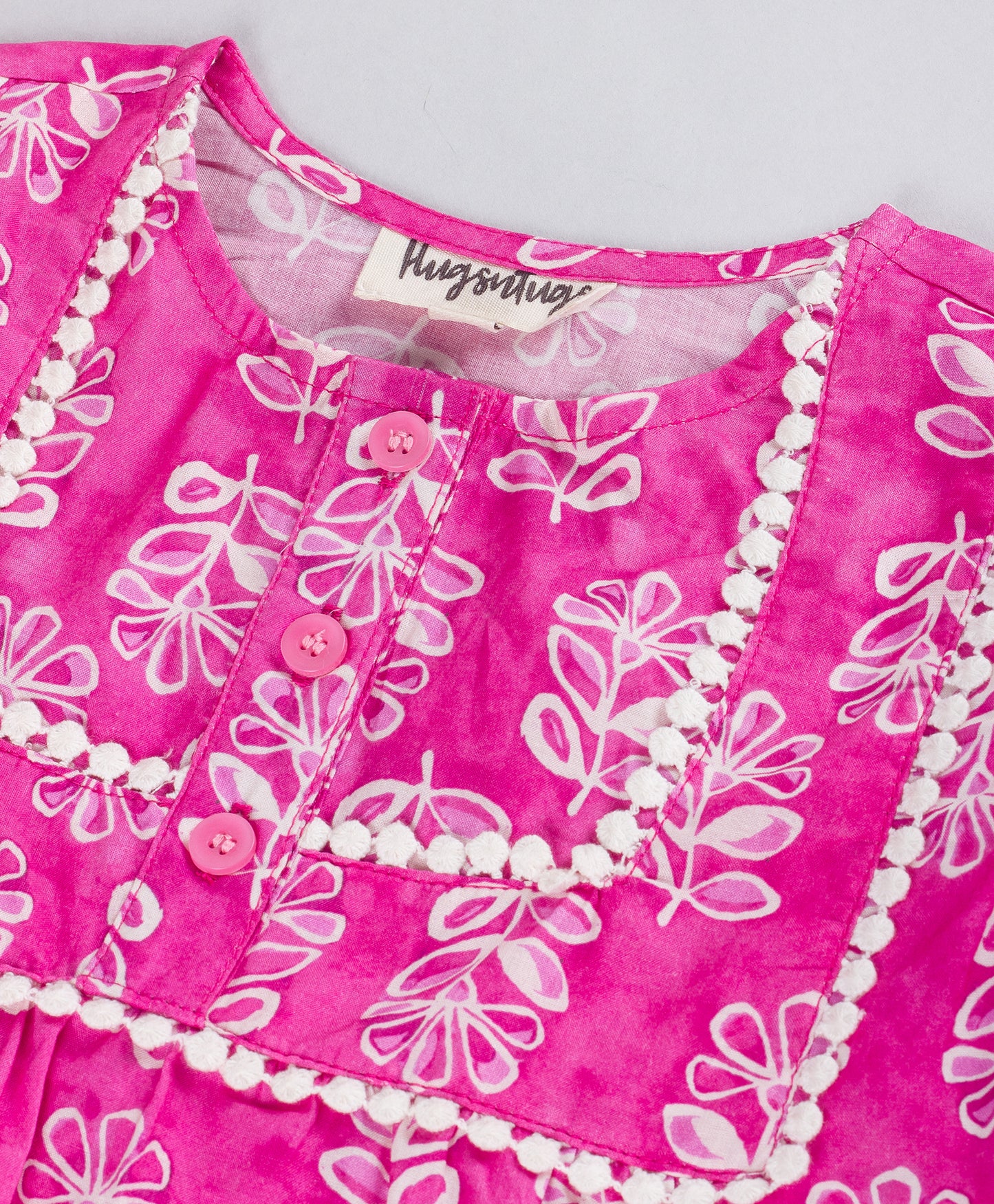 FUSCHIA MOTIF PRINT TOP WITH DOUBLE YOKE