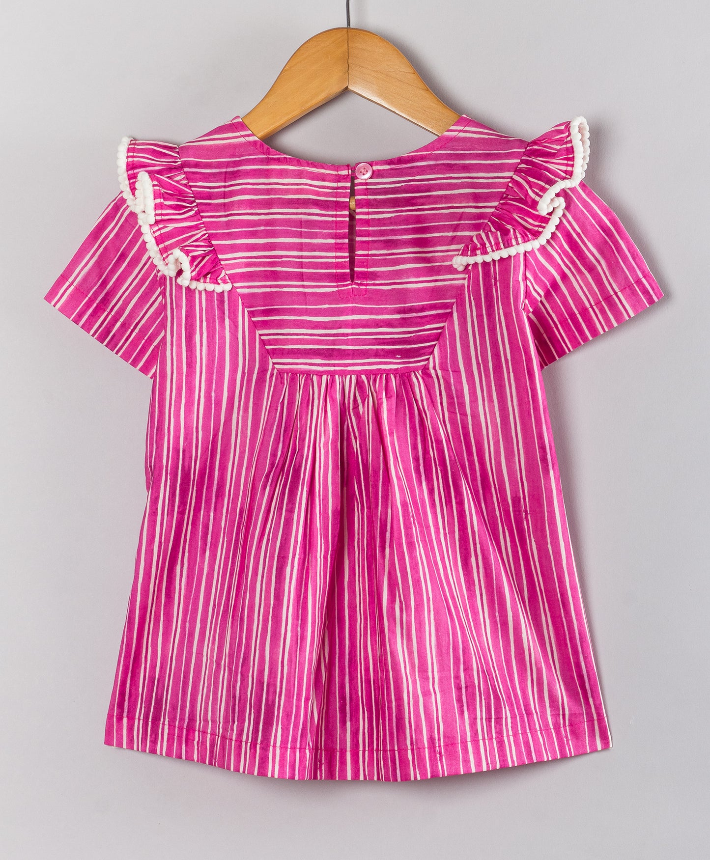 HOT PINK STRIPE PRINT TOP WITH CONTRAST LACE TRIMS