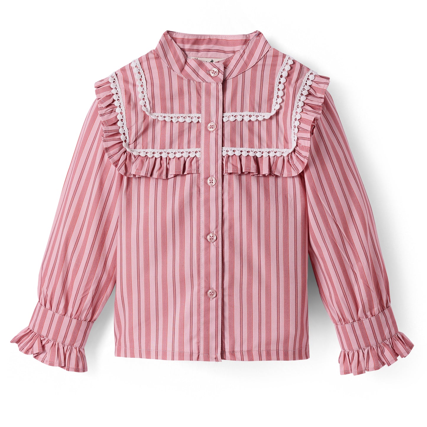 STRIPE PRINT PINK TOP WITH CONTRAST LACE DETAIL