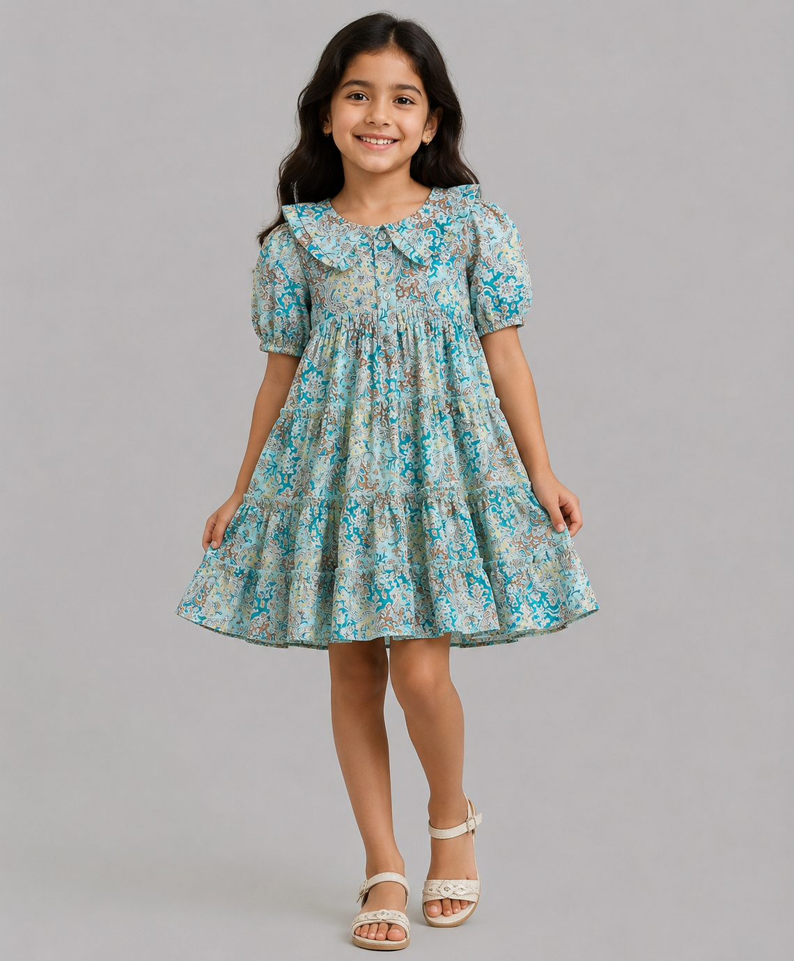 PAISLEY PRINT TIERED DRESS WITH COLLARS