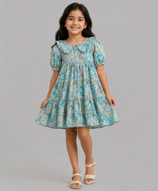 PAISLEY PRINT TIERED DRESS WITH COLLARS