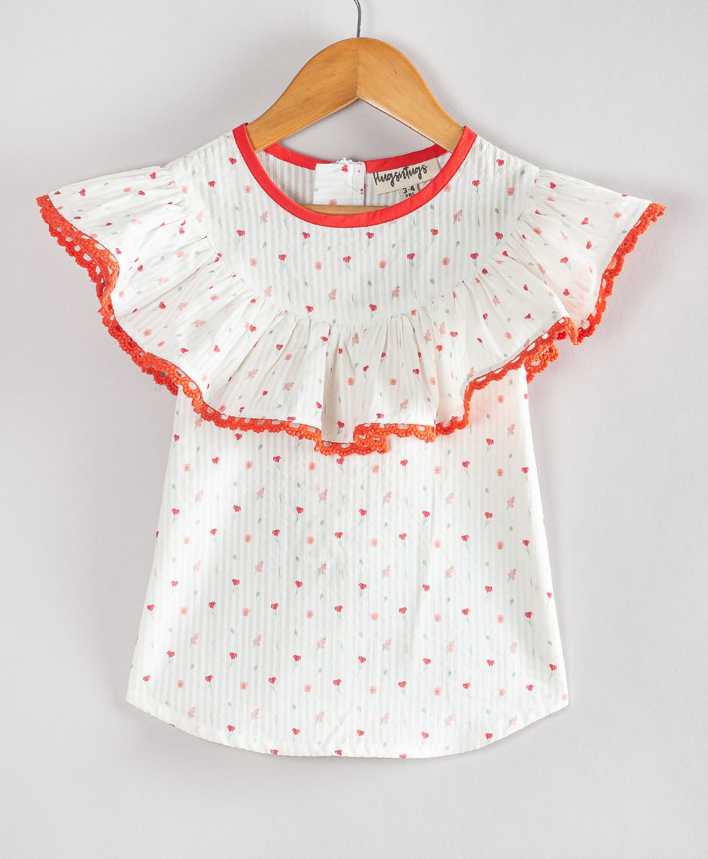 WHITE TOP WITH CUTE HEART PRINT WITH CONTRAST LACE
