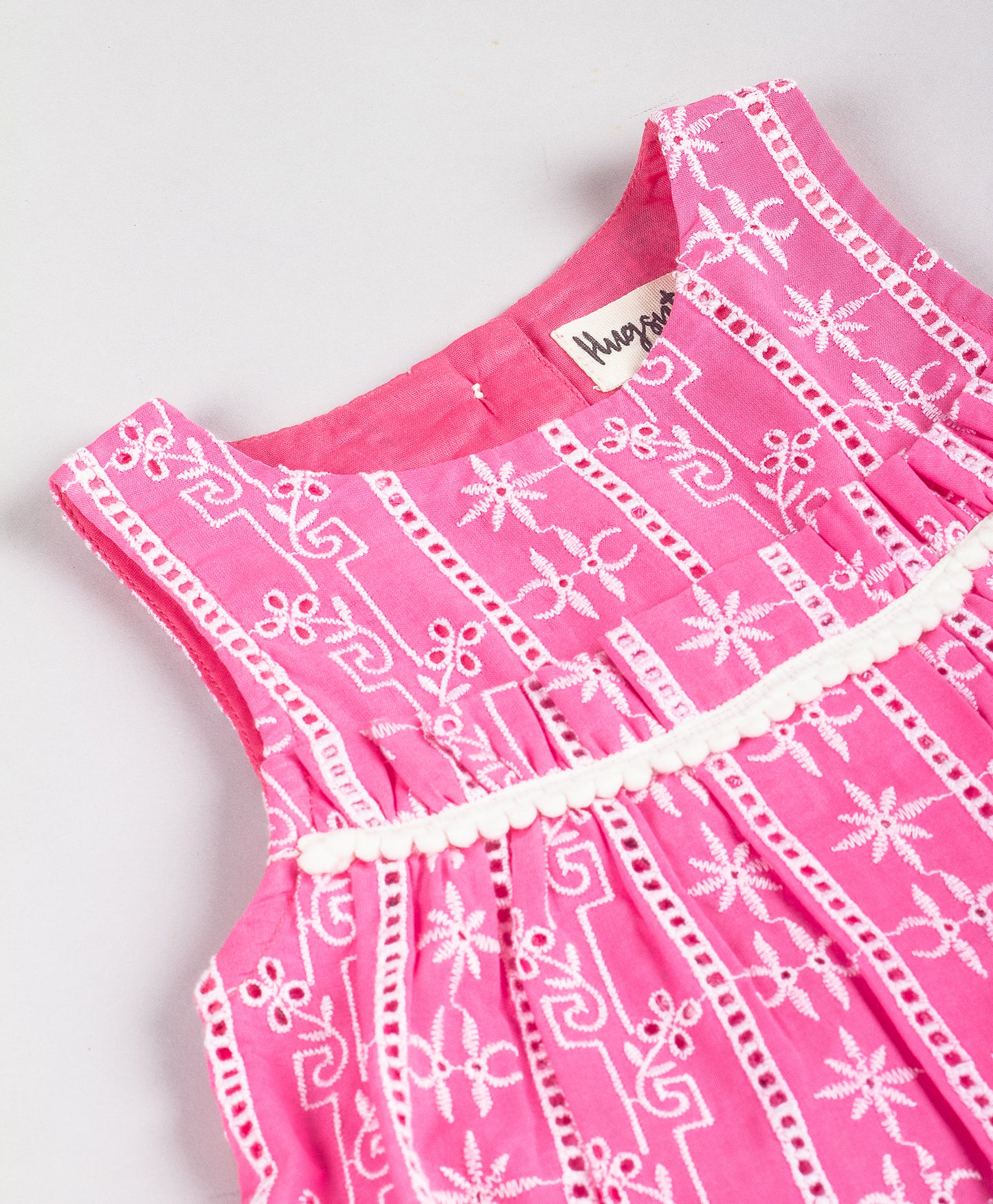 HOT PINK SCHIFFLI EMBROIDERED INFANT DRESS