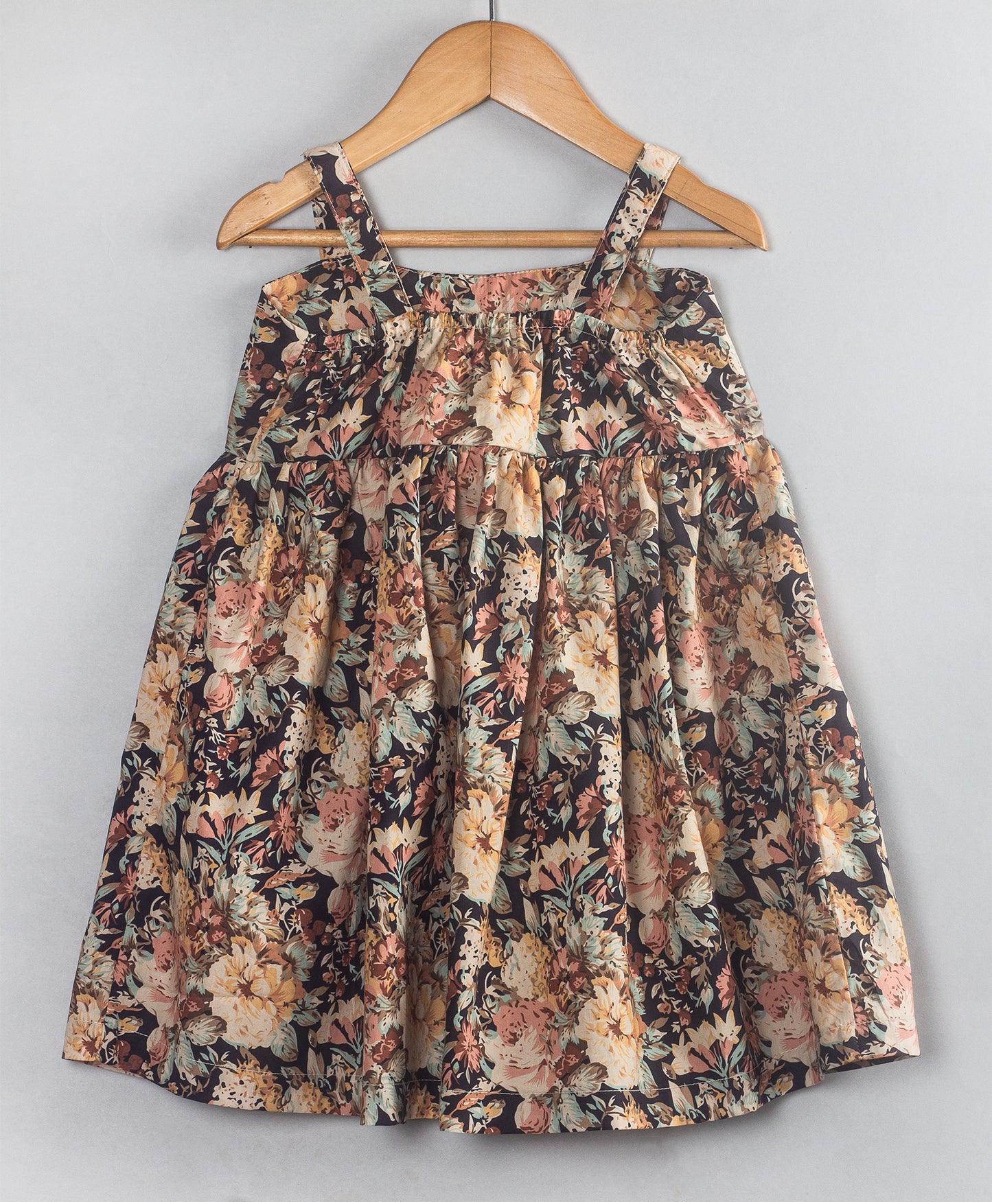 BROWN FLORAL PRINT DRESS WITH SOLID BIG BOW