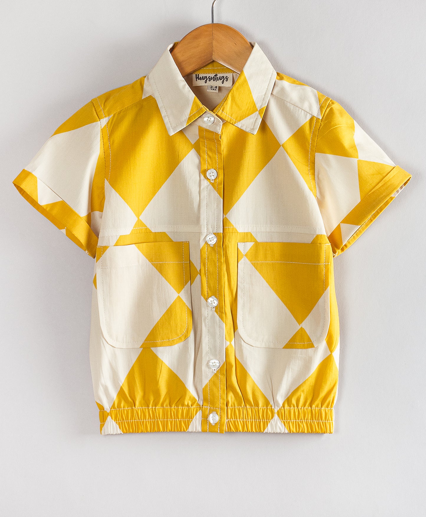 YELLOW DIAMOND PRINT TOP WITH ELASTICATED WAISTBAND
