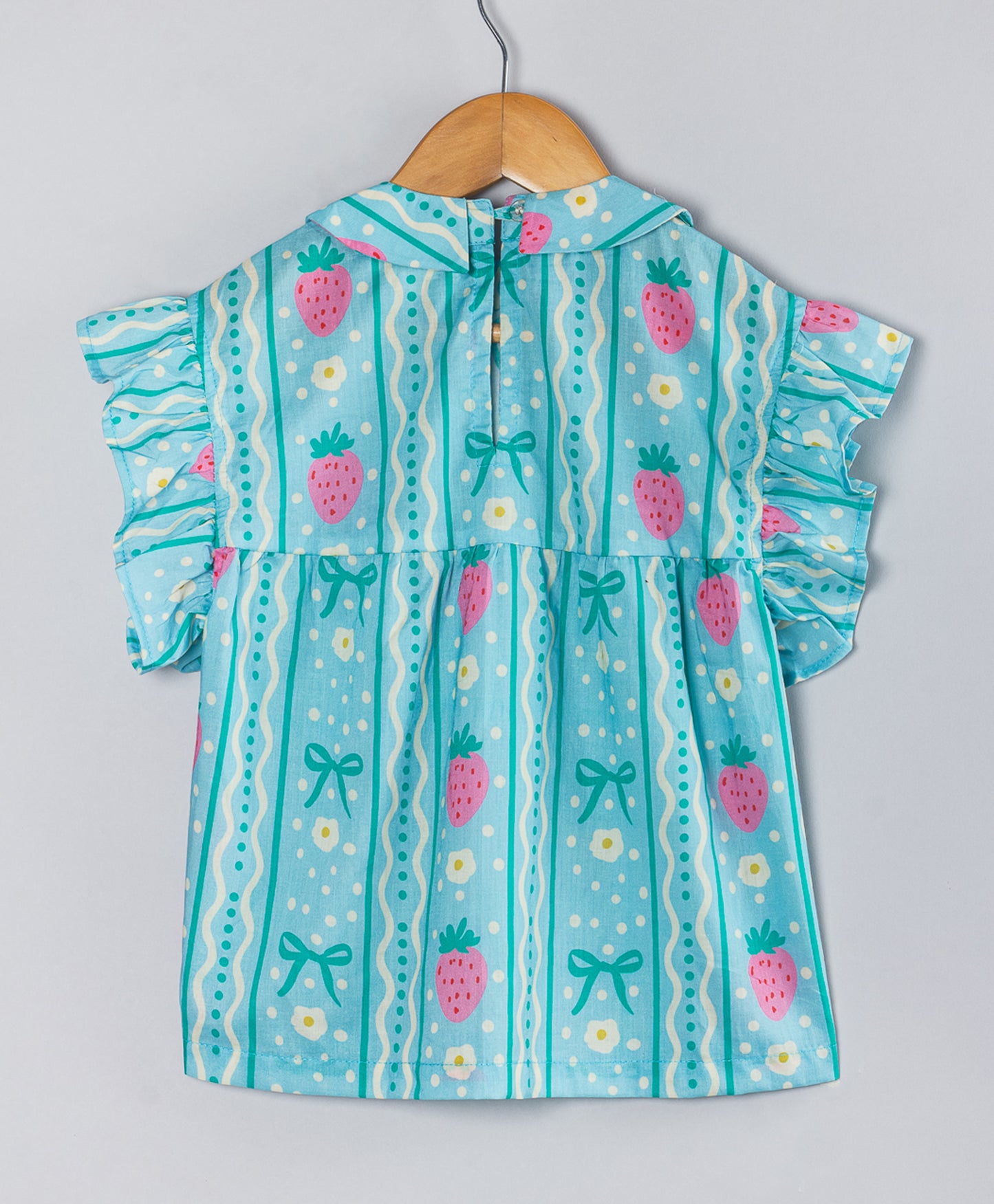 STRAWBERRY PRINT TOP WITH BOW AND STRIPE PRINT