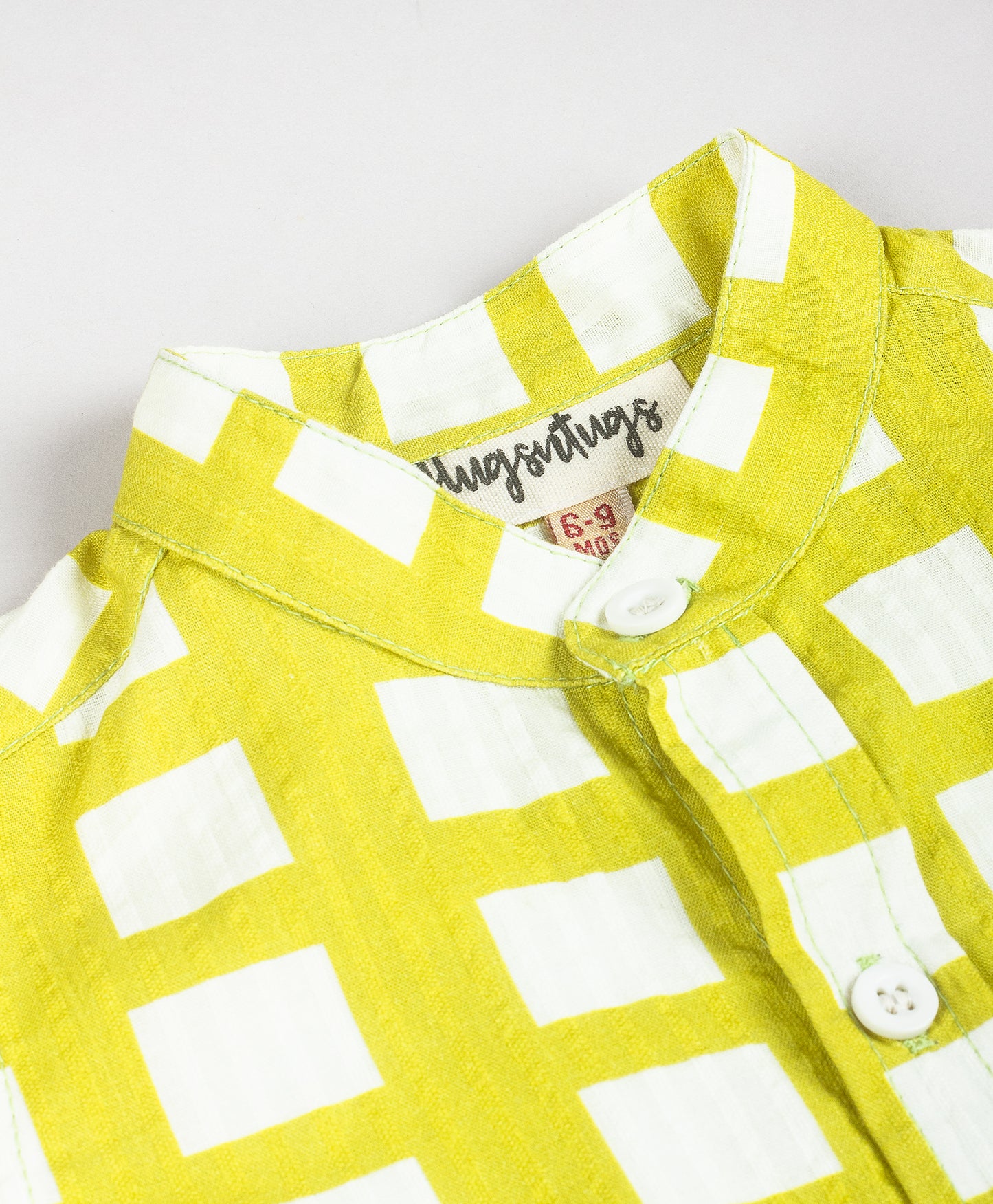 LIME GREEN CHECK SHORTS SET WITH TIGER EMBROIDERY PATCH