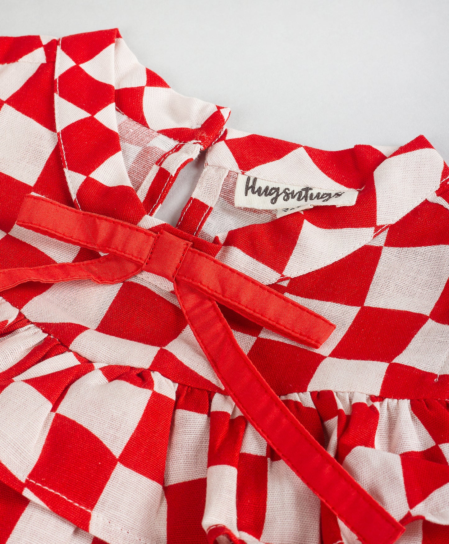 RED CHECKERED TOP WITH FRONT TIE UP