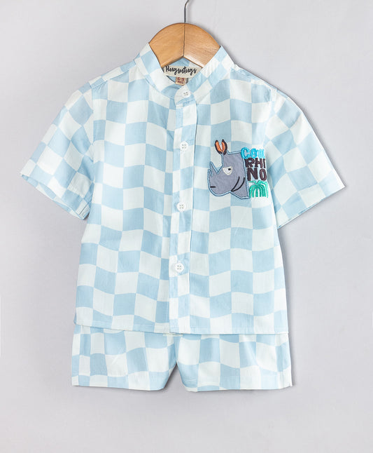 BLUE CHECK PRINT IN FANT SHORTS SET