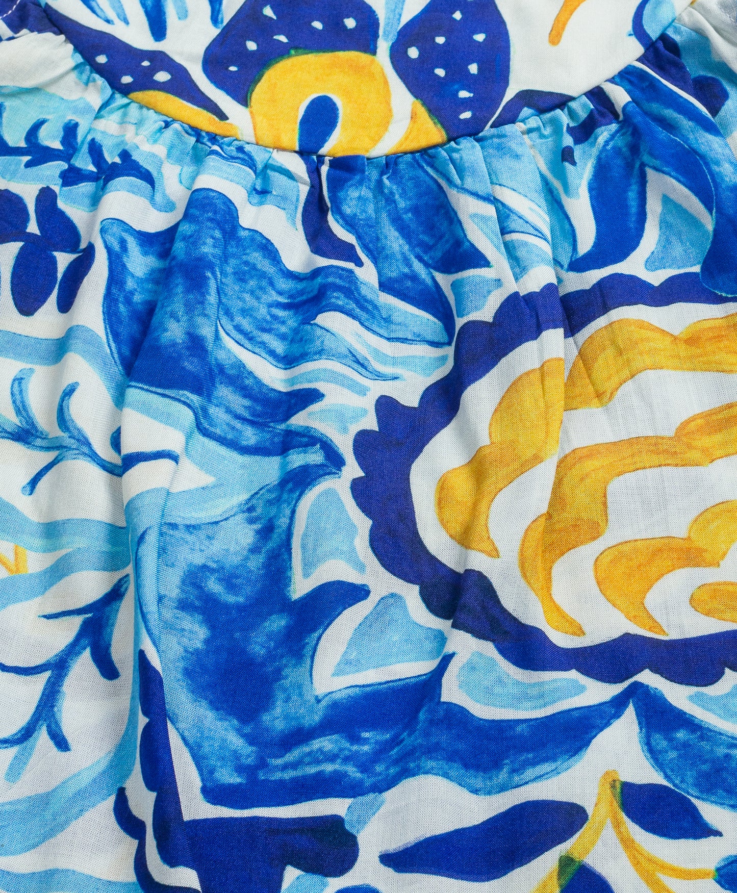 BLUE AQUA PRINT DRESS WITH SHOULDER TIE UPS