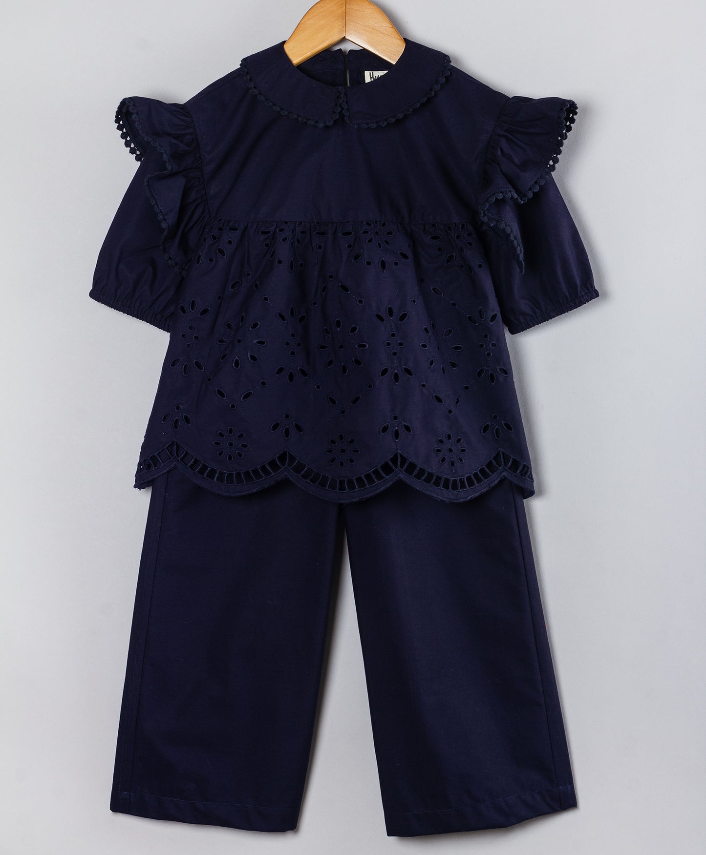 NAVY SCHIFFLI CO-ORD SET