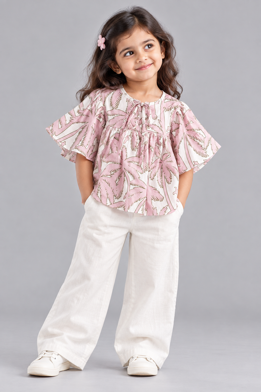 PALM TREE PRINT TOP WITH FRONT TIE UP