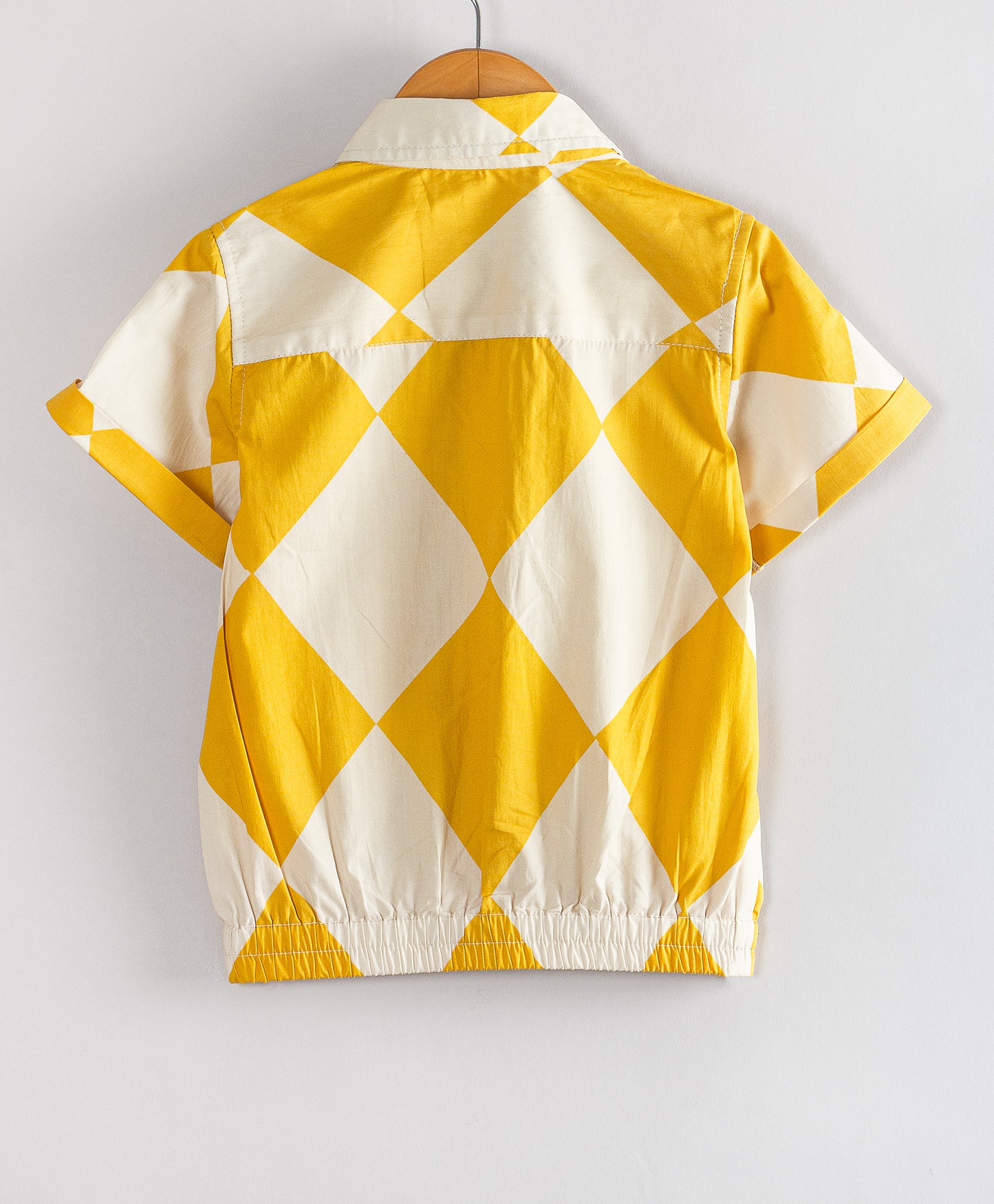 YELLOW DIAMOND PRINT TOP WITH ELASTICATED WAISTBAND