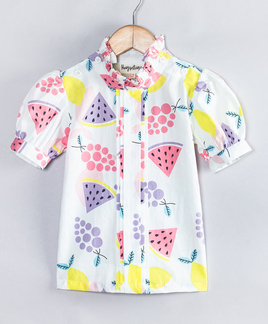 WHITE FRUIT PRINT TOP