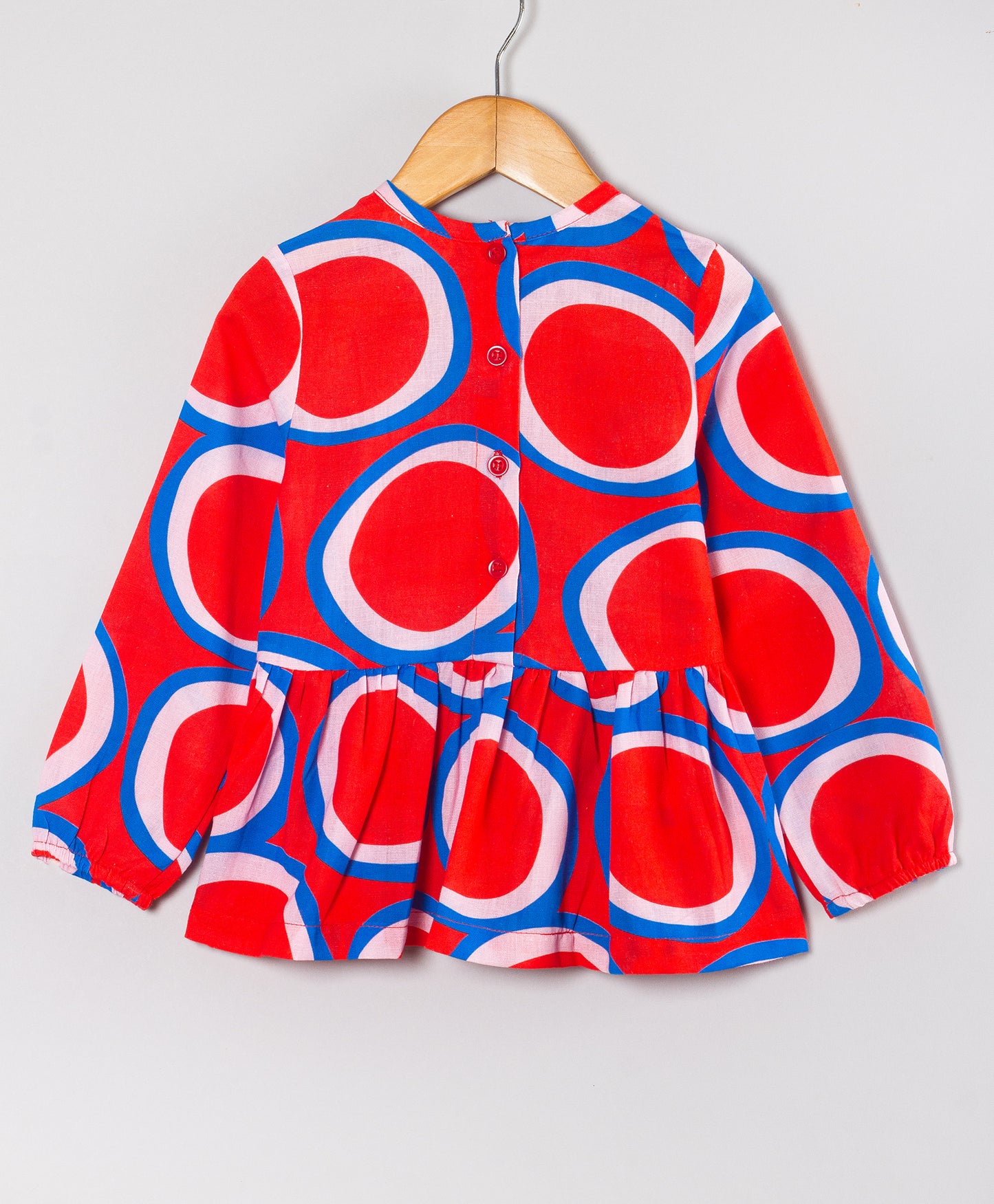 CIRCLE PRINT TOP WITH CONTRAST LACE