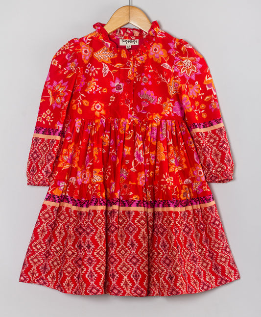 RED BORDER PRINT DRESS