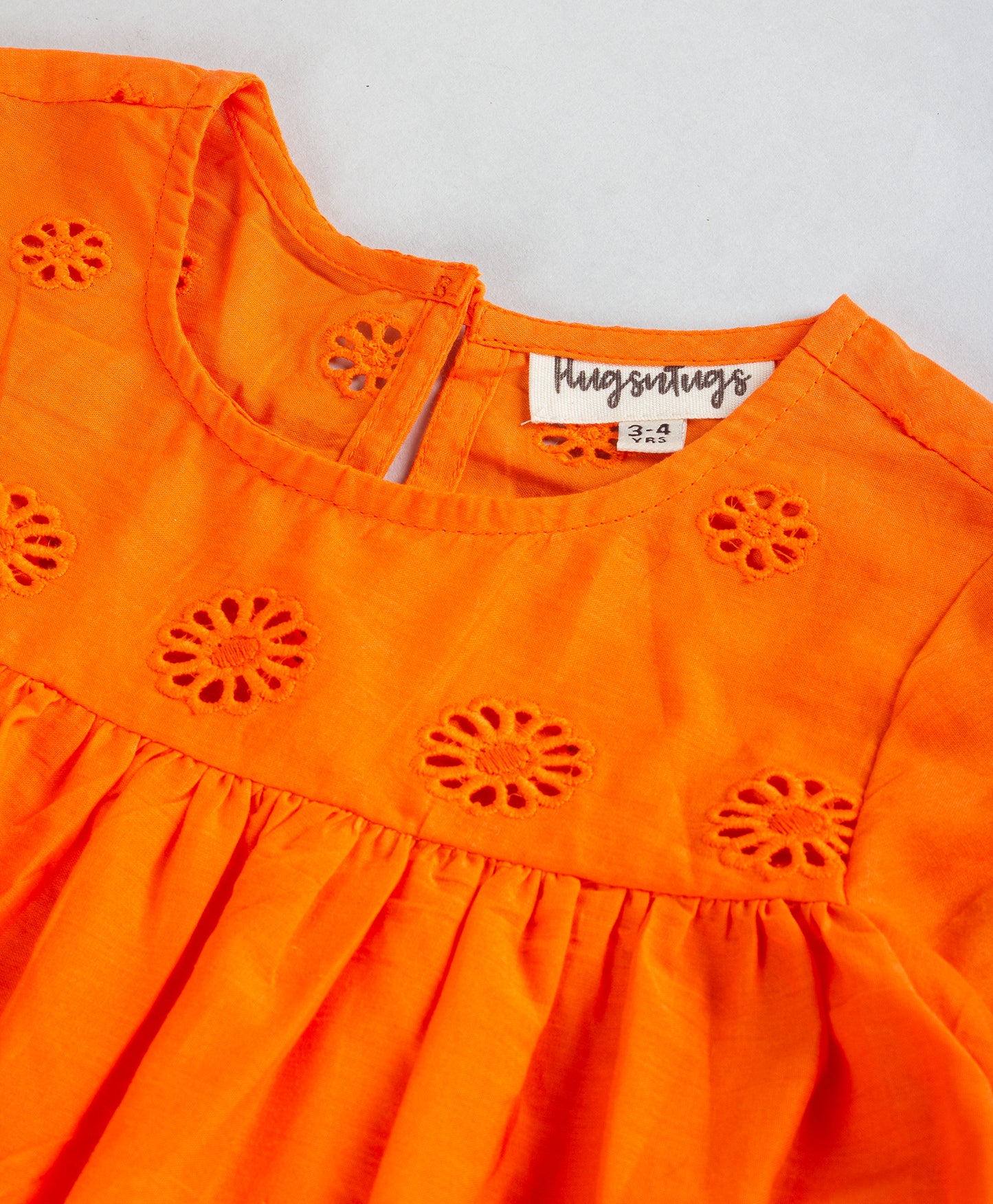 ORANGE SCHIFFLI FULL SLEEVES DRESS