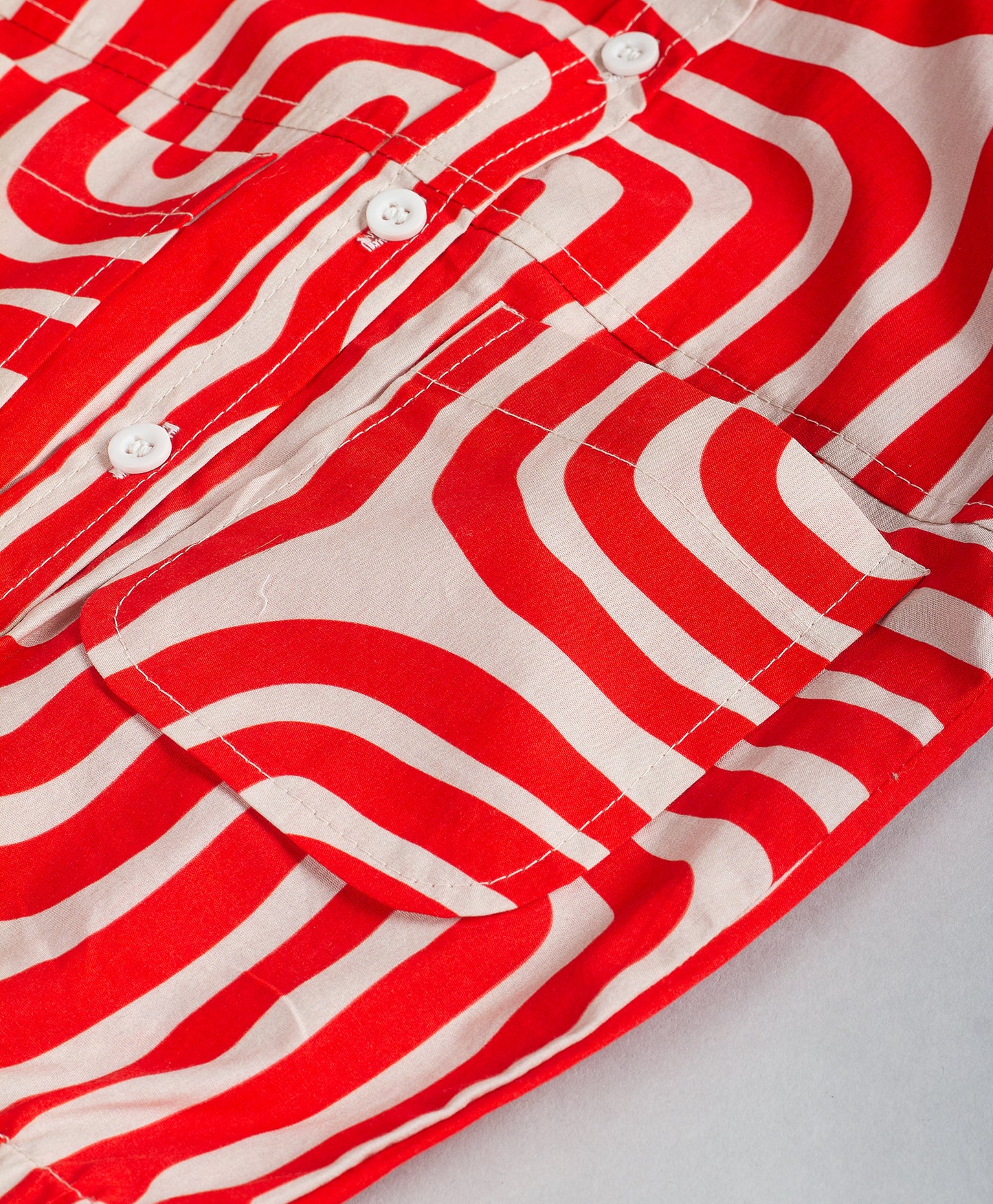 RED MAZE PRINT TOP WITH ELASTICATED WAISTBAND