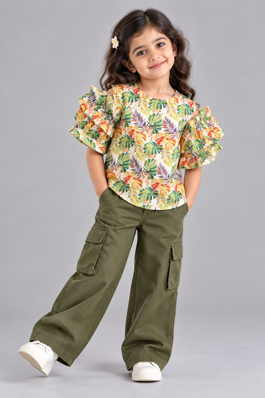 TROPICAL PRINT COLD SHOULDER TOP