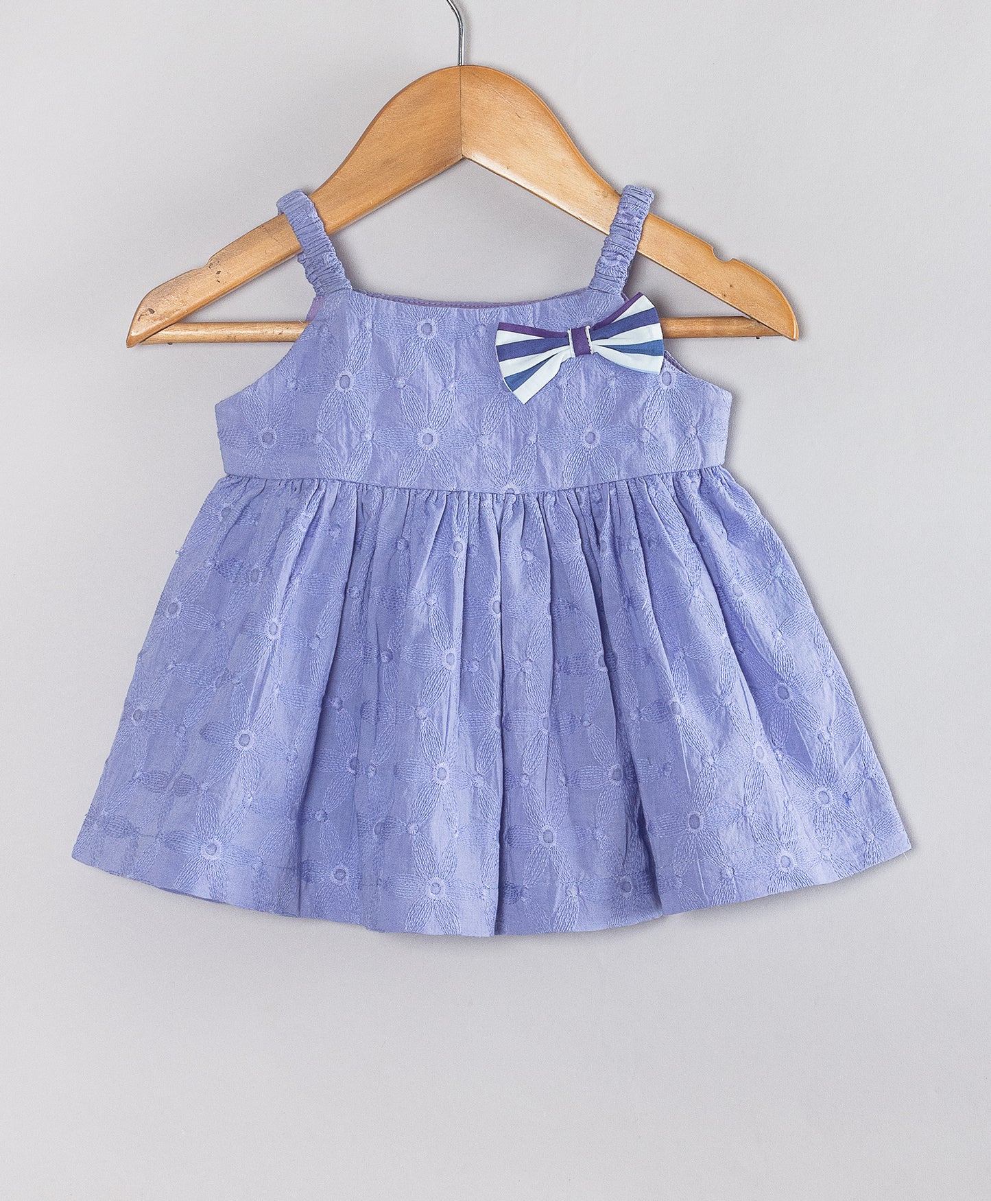 LIGHT PURPLE SCHIFFLI INFANT SET WITH STRIPE SHORTS