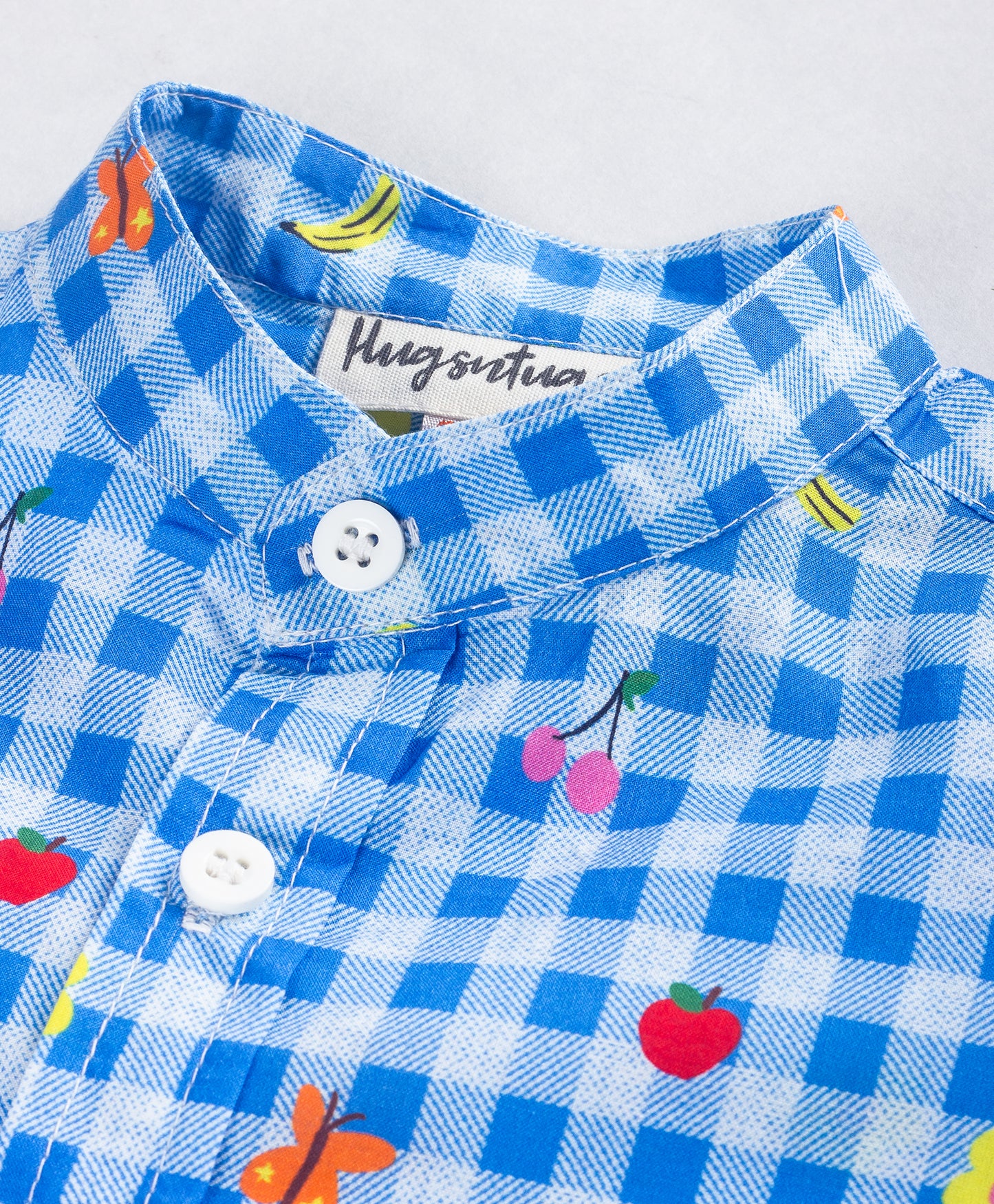 BLUE CHECK WITH FRUIT PRINT INFANT SHORTS SET