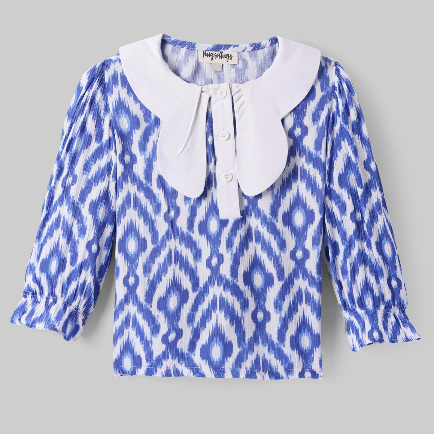 NAVY AZTEC PRINT TOP WITH BUTTERFLY COLLAR