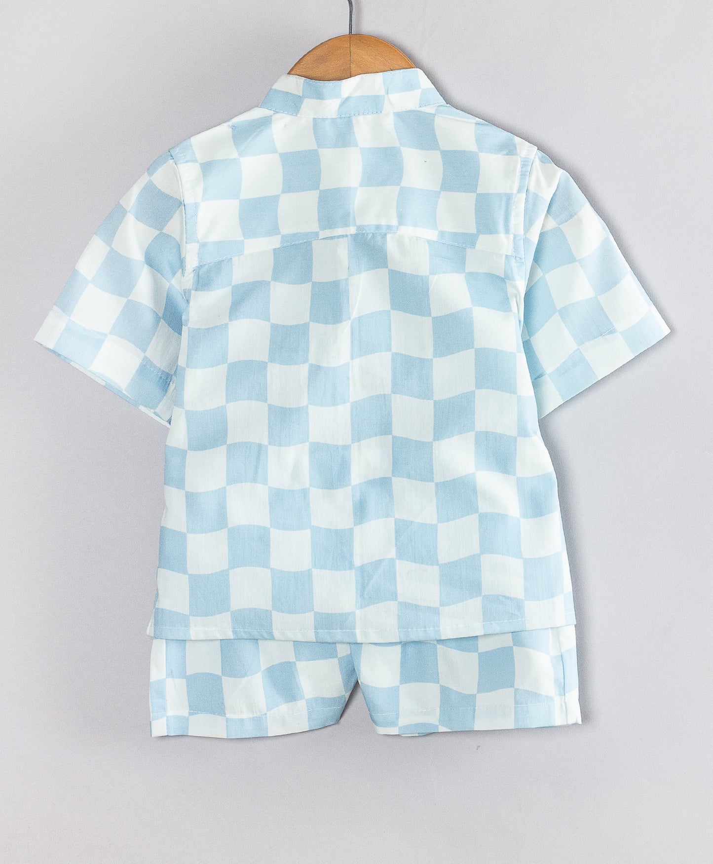 BLUE CHECK PRINT IN FANT SHORTS SET
