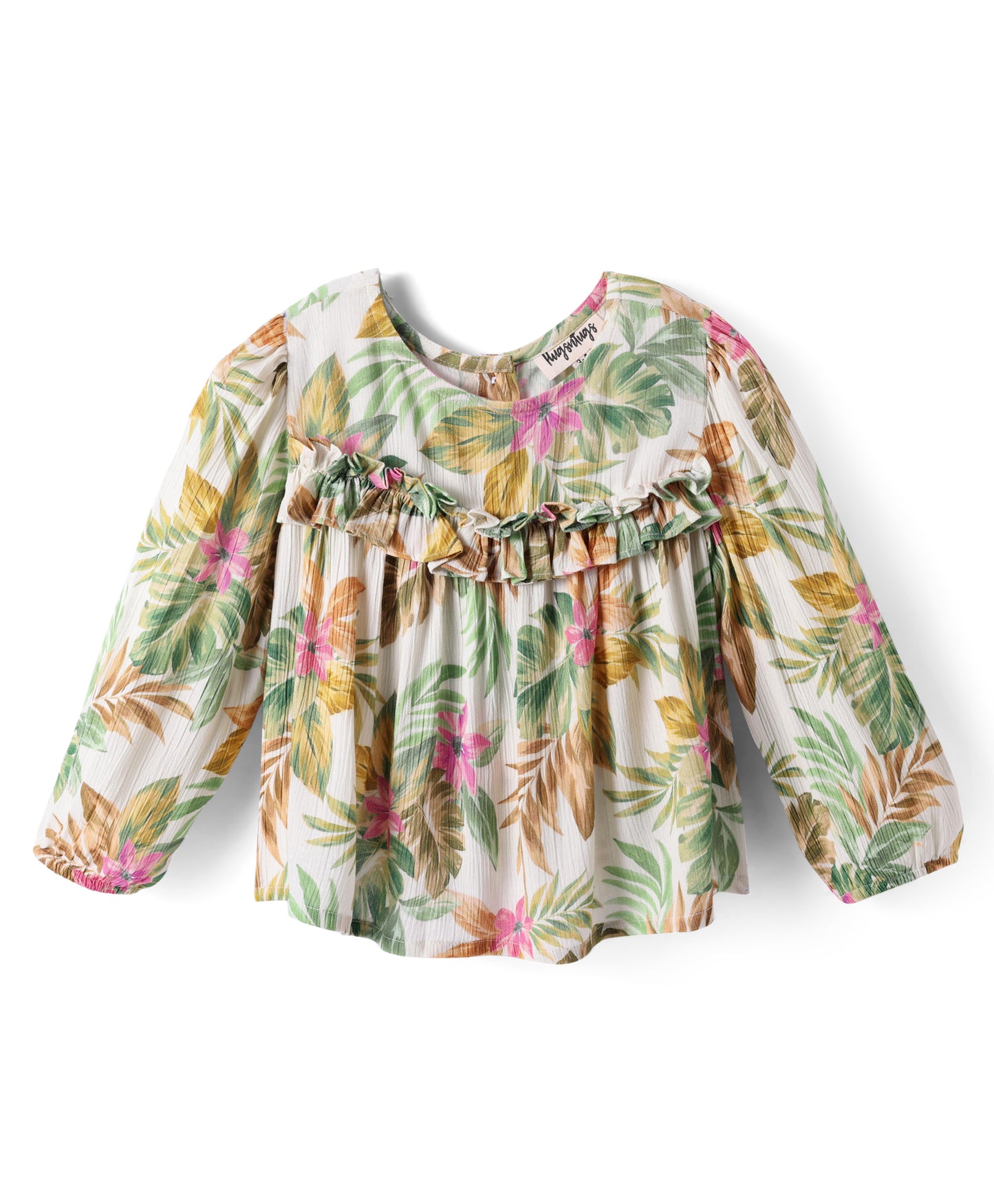 BEACH PRINT TOP WITH RUFFLES AT EMPIRE SEAM