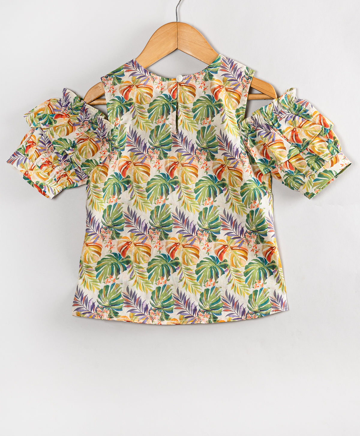TROPICAL PRINT COLD SHOULDER TOP
