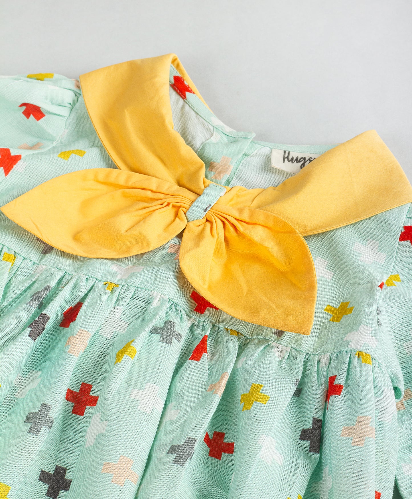 AQUA CROSS PRINT DRESS WITH CONTRAST COLLAR