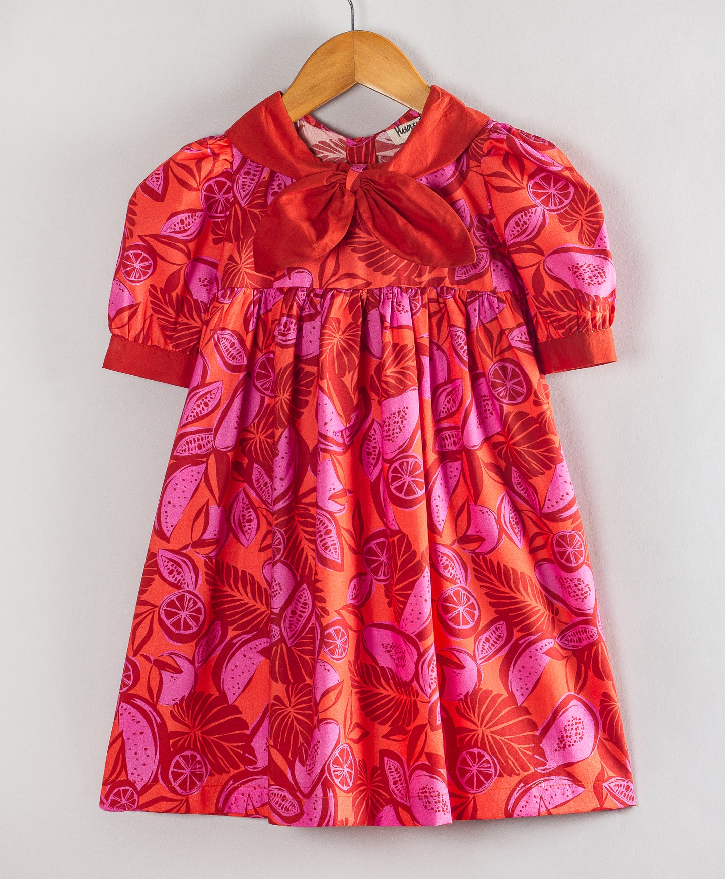 RED AND PINK LEAF PRINT DRESS