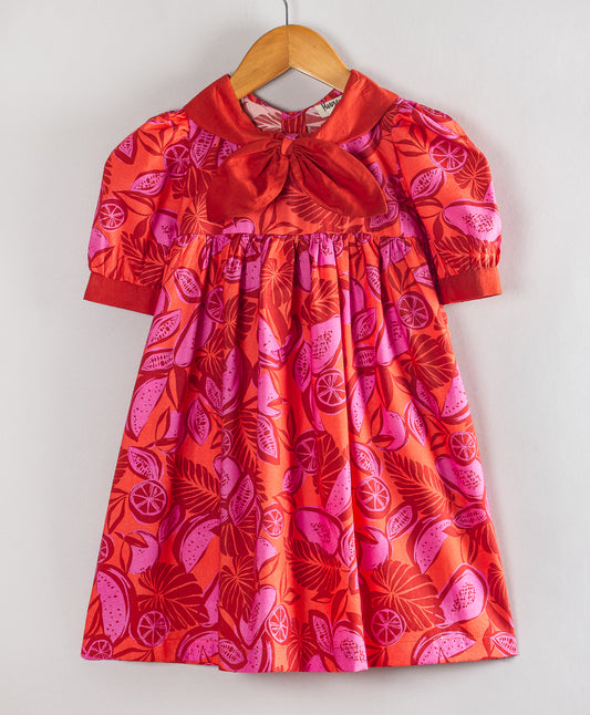 RED AND PINK LEAF PRINT DRESS