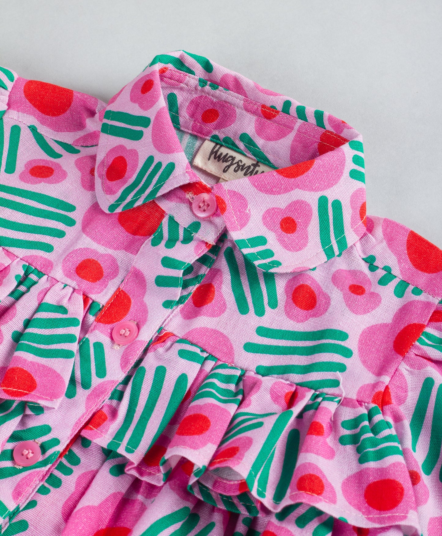 PINK FLORAL PRINT TOP WITH FRILLS AT FRONT