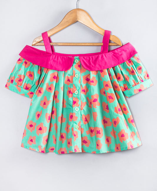 FLORAL PRINT TOP WITH DROP SHOULDERS AND STRAPS