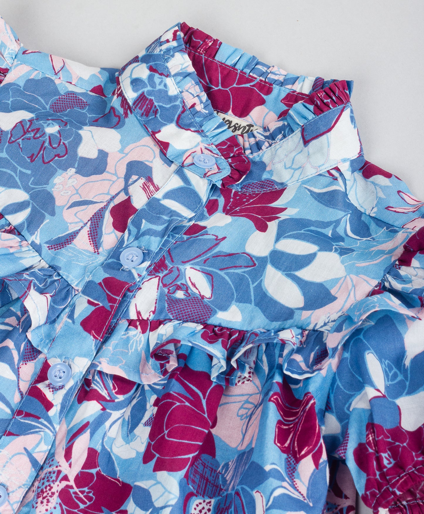 Blue Floral Printed Shirt Style Top