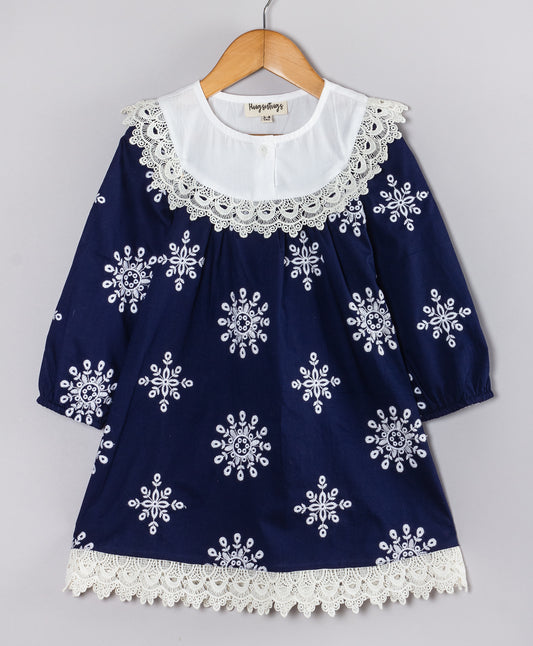NAVY SNOWFLAKE EMBROIDERY DRESS