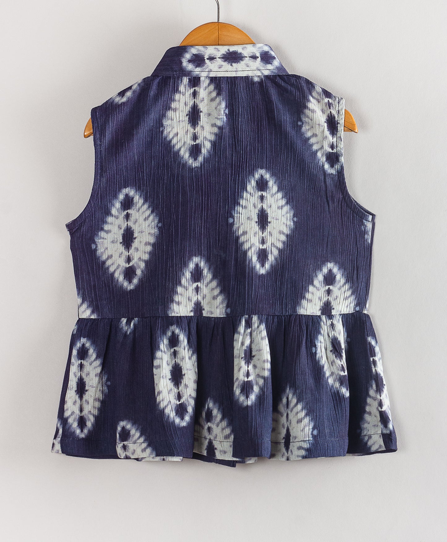 NAVY TIE DYE PRINT TOP WITH BOW TIE AT  FRONT NECK