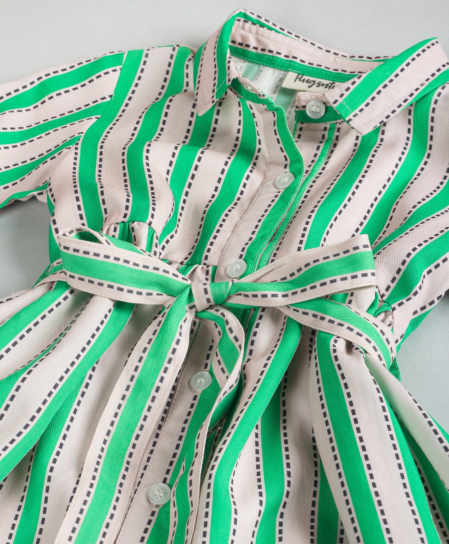 STRIPE PRINT DRESS WITH SELF BELT