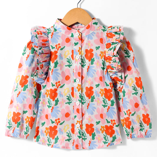 FLORAL PRINT TOP WITH FRILLS ON THE FRONT