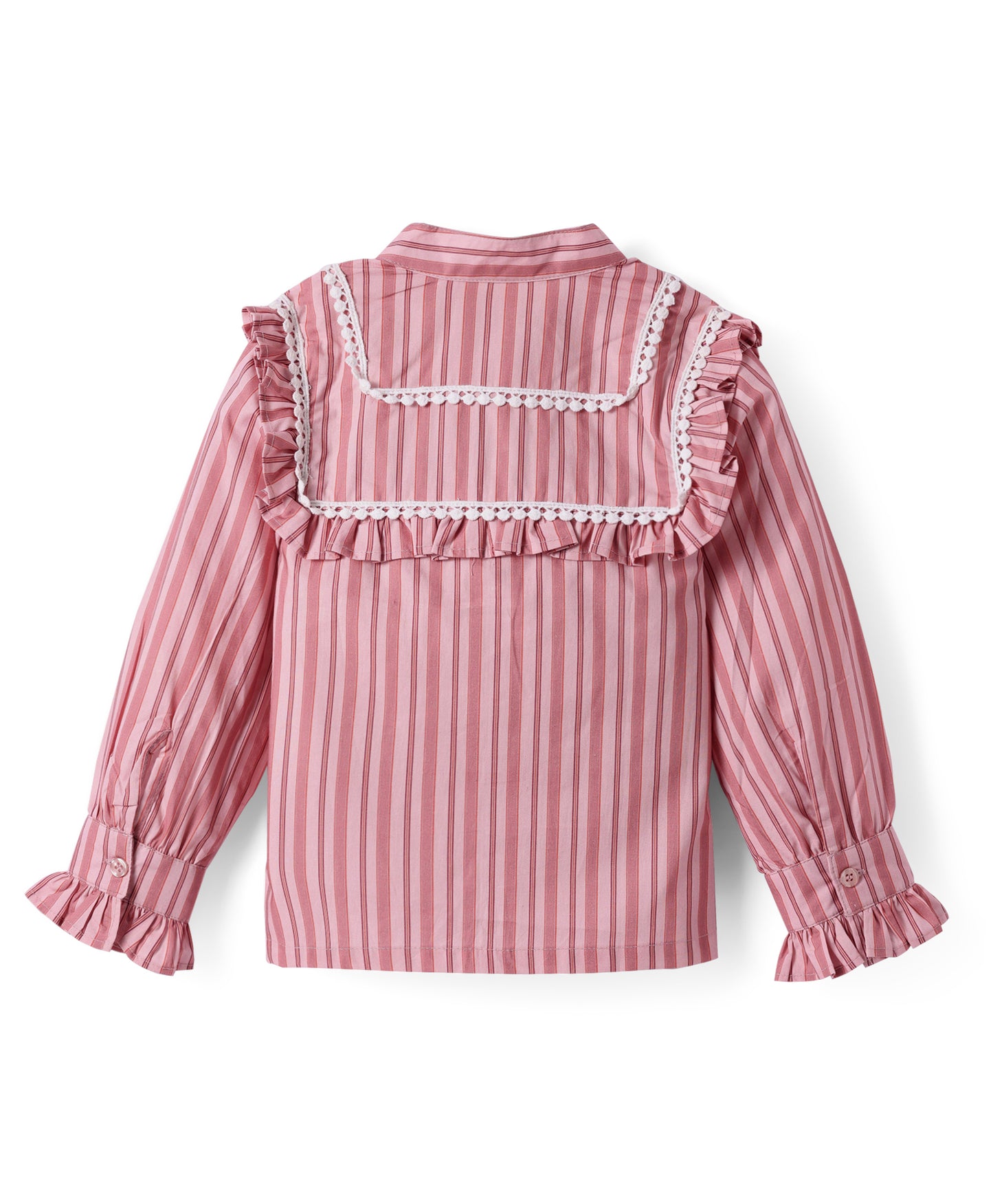 STRIPE PRINT PINK TOP WITH CONTRAST LACE DETAIL