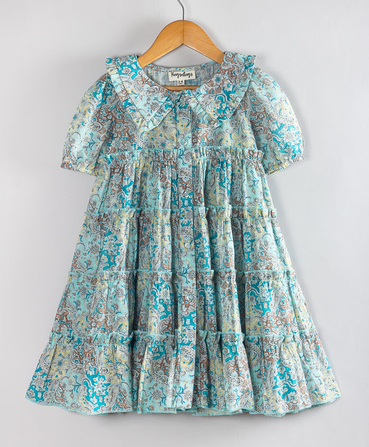 PAISLEY PRINT TIERED DRESS WITH COLLARS