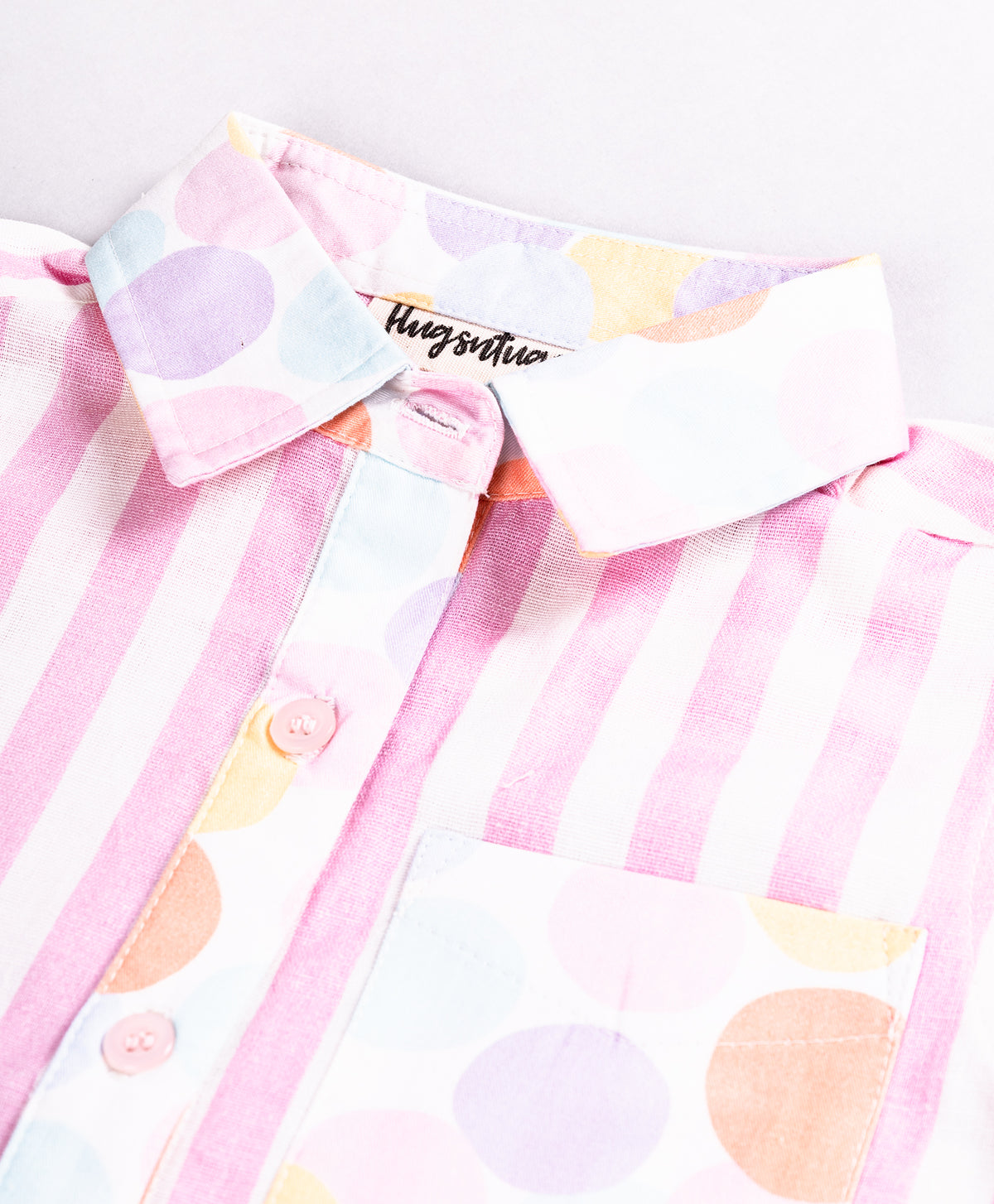 PINK STRIPE TOP WITH DOT PRINT COLLAS