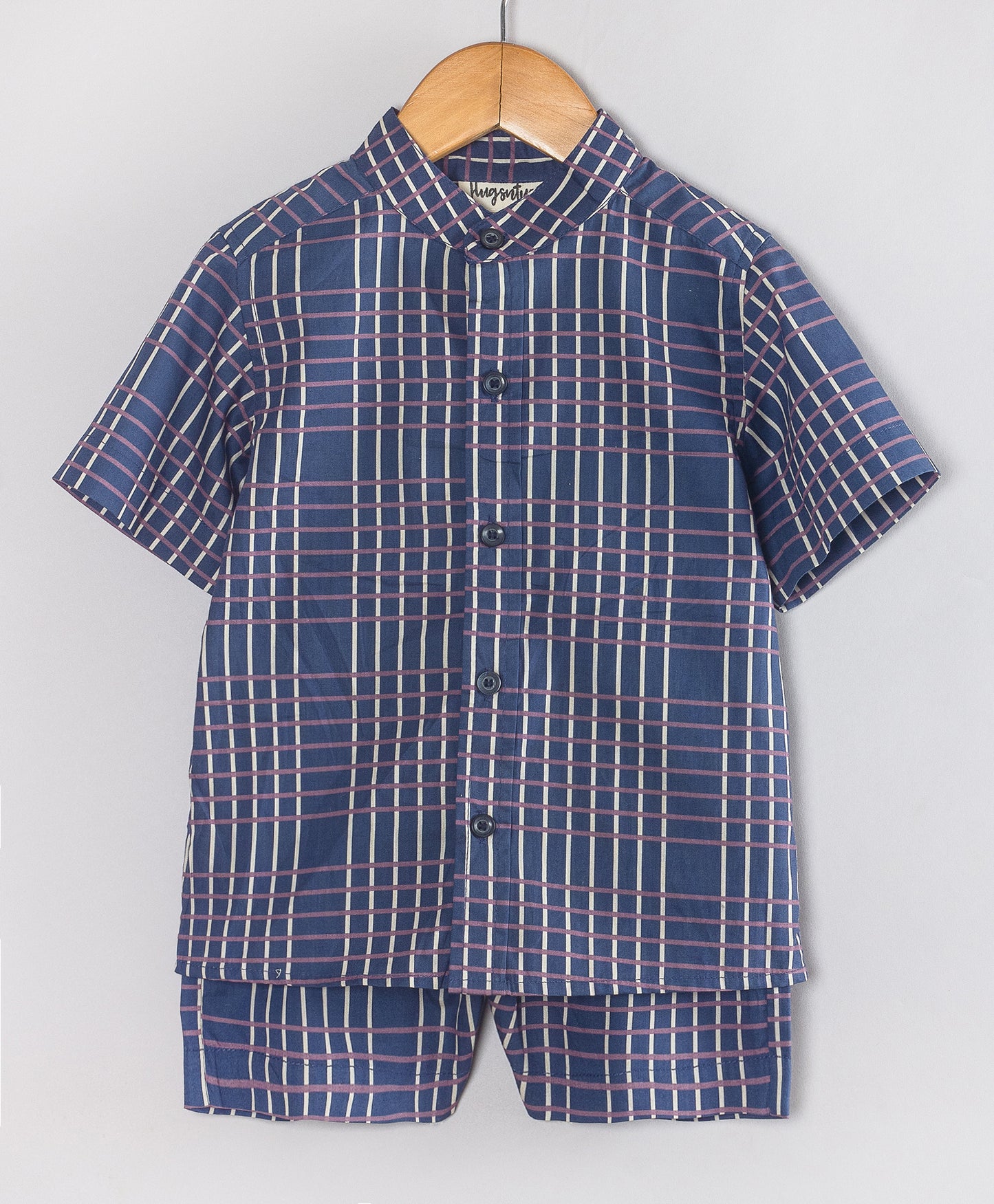NAVY ENGINEERED STRIPES PRINT BOYS SHORTS SET
