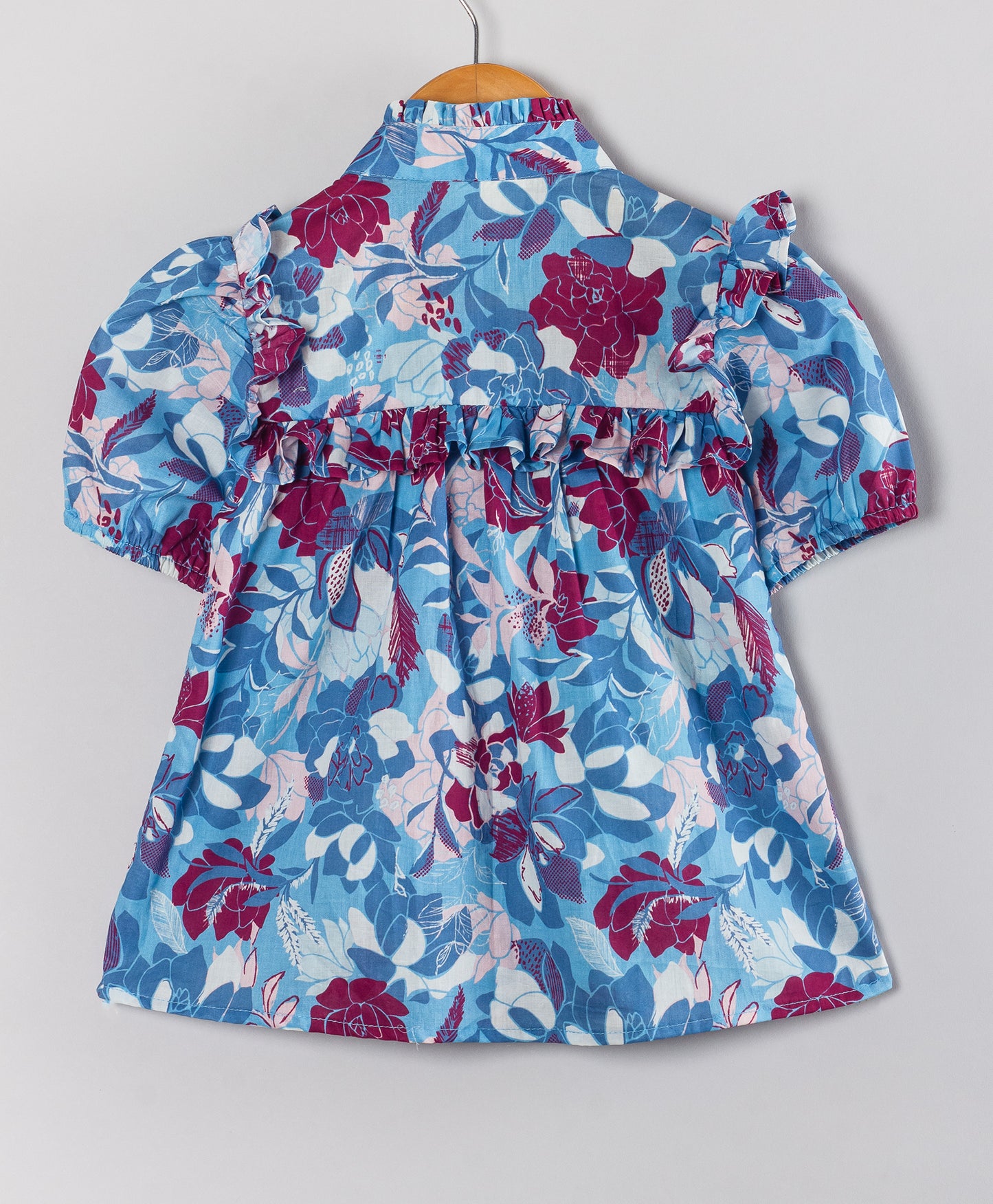 Blue Floral Printed Shirt Style Top