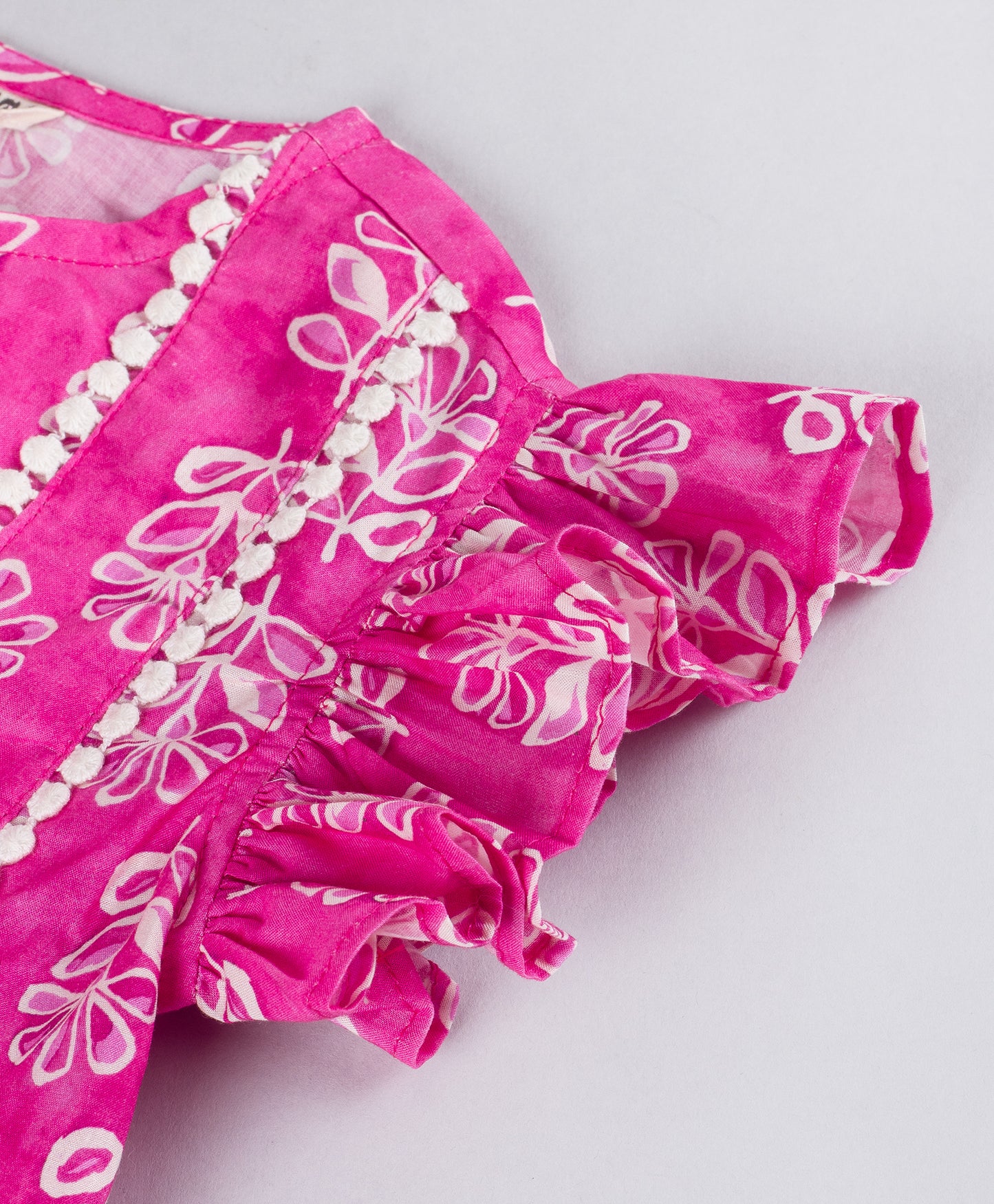 FUSCHIA MOTIF PRINT TOP WITH DOUBLE YOKE