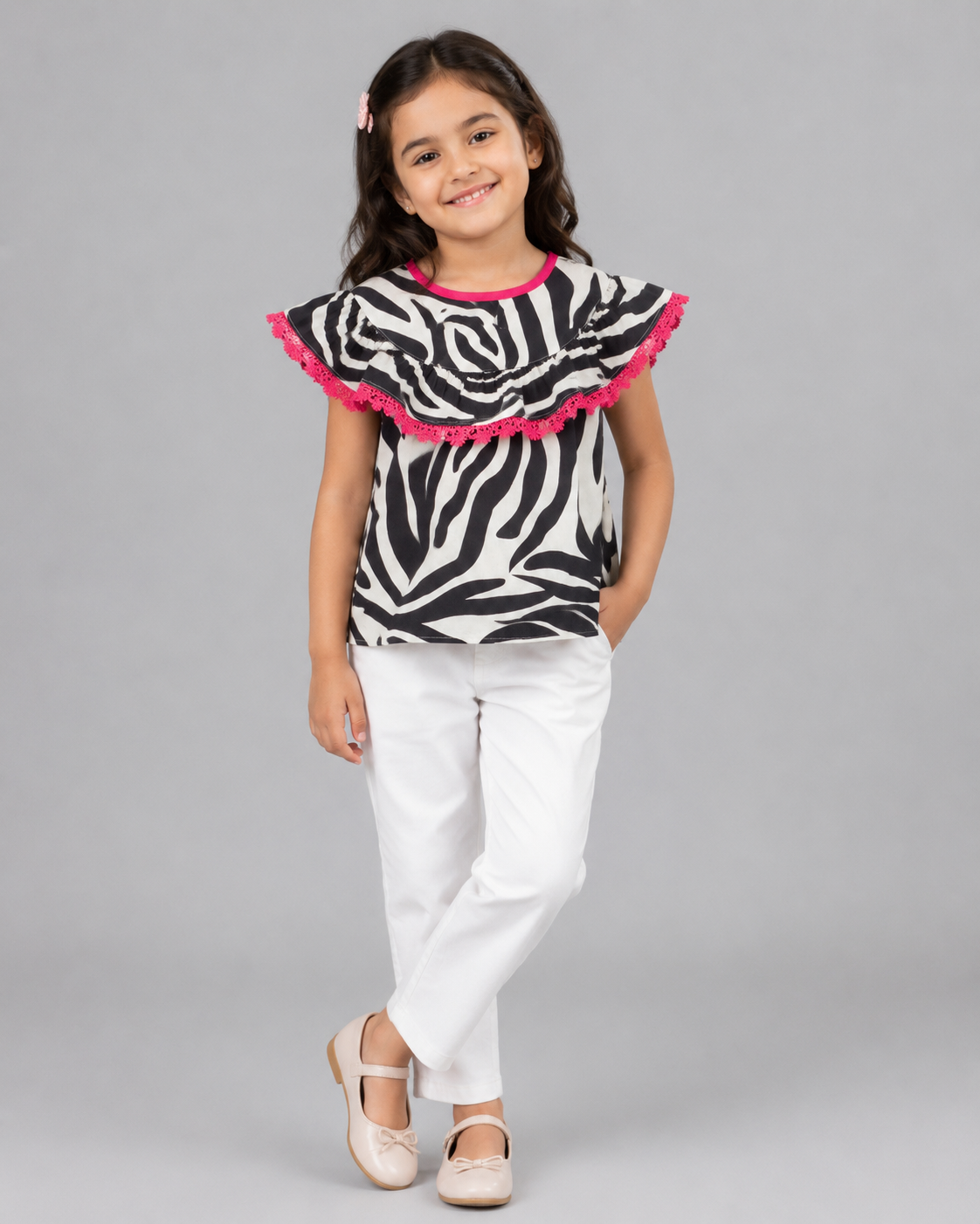 ZEBRA PRINT TOP WITH CONTRAST LACE