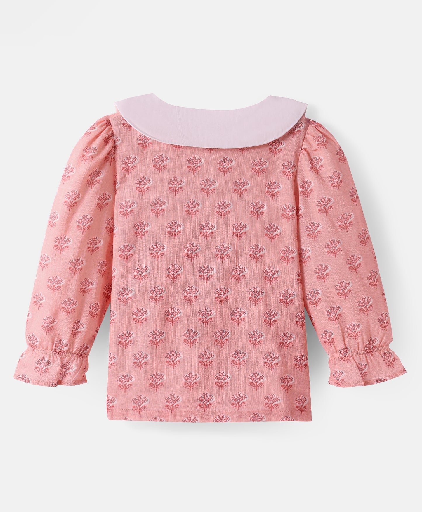 PINK MOTIF PRINT TOP WITH BUTTERFLY COLLARS