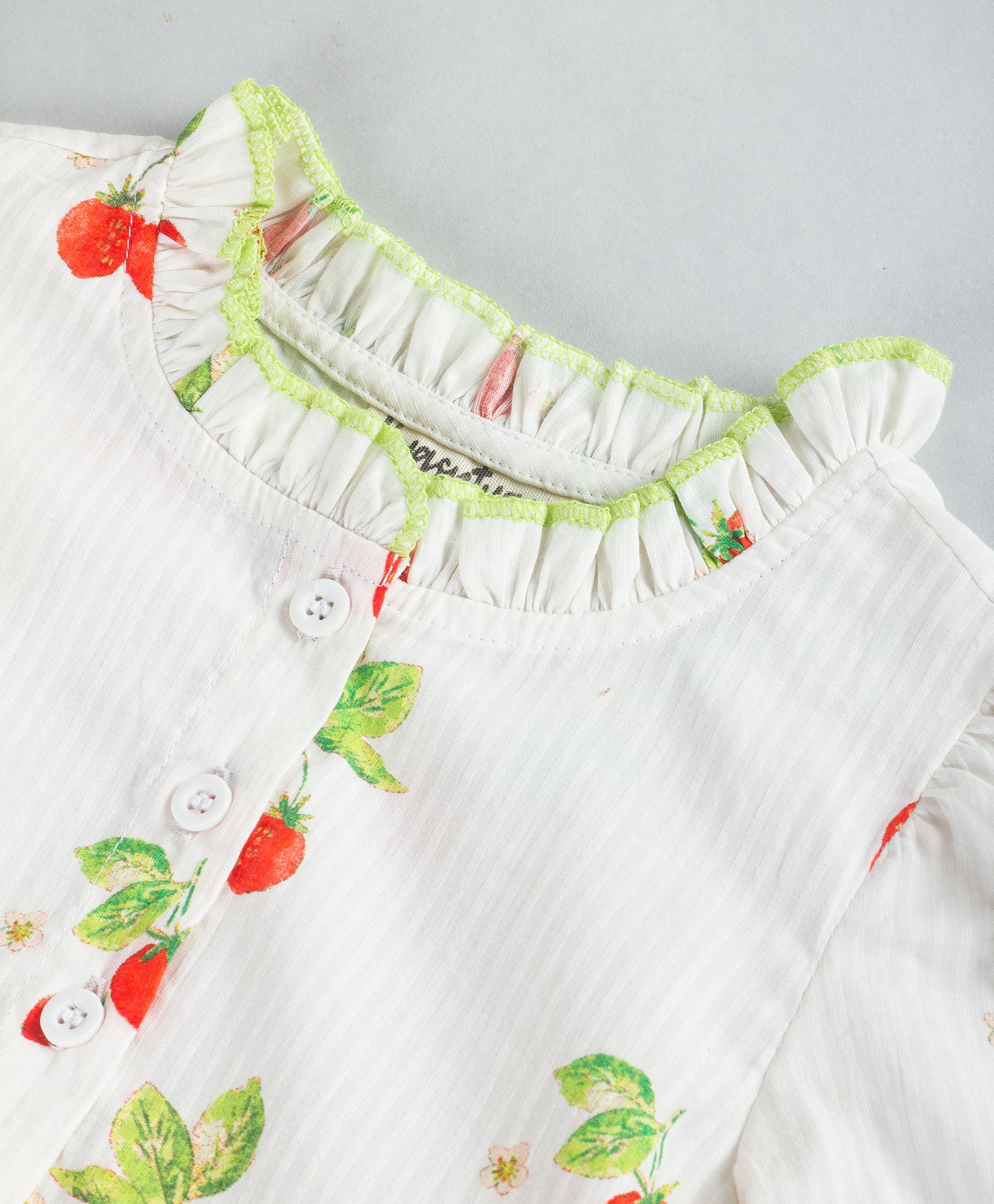 STRAWBERRY PRINT WHITE FULL SLEEVES DRESS