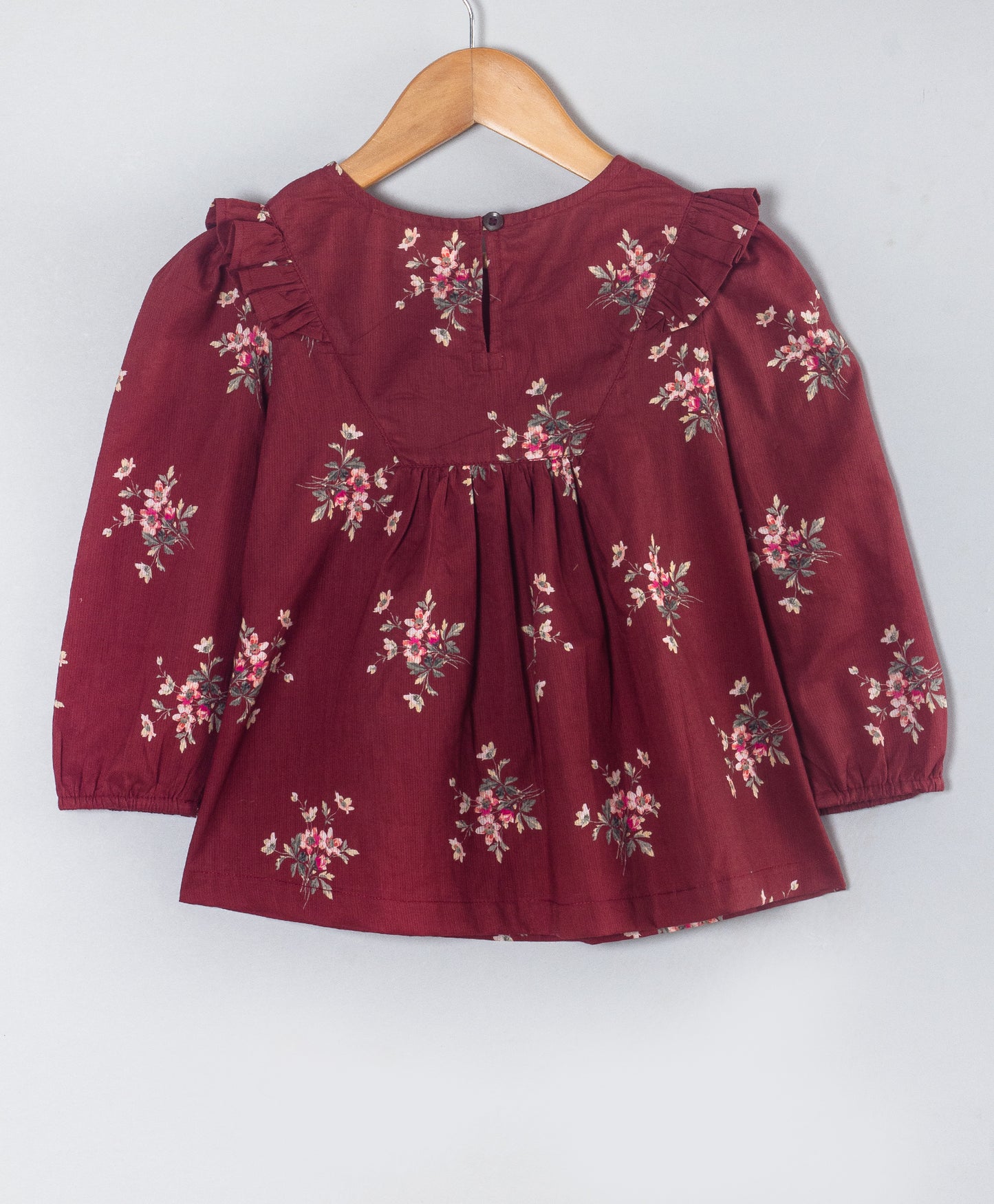 MAROON FLORAL PRINT FULL SLEEVES TOP